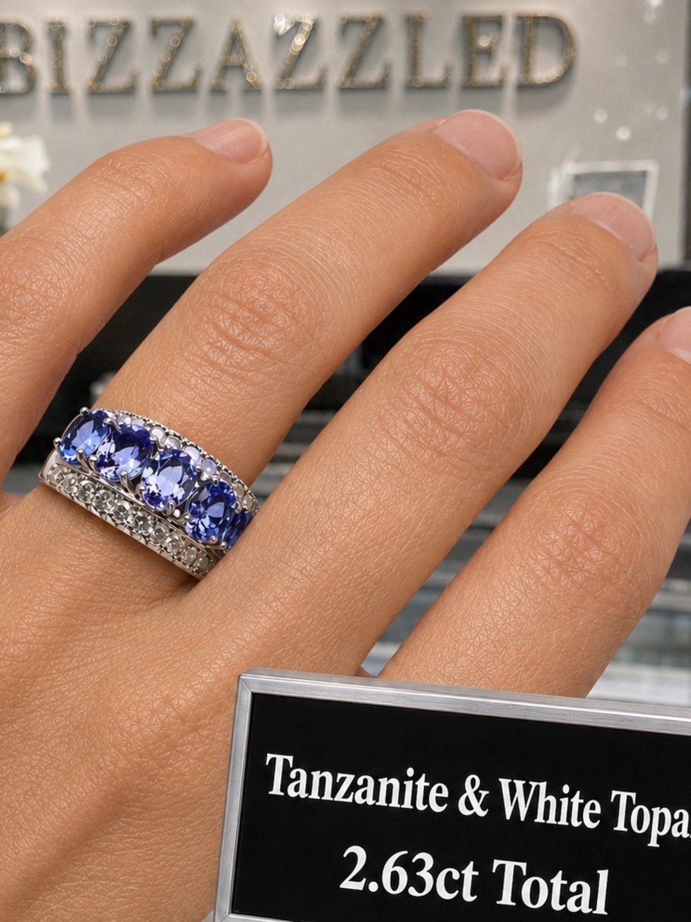 2.63ct Tanzanite white Topaz Sterling Silver ring. Sizes 6.75 , 7, and 7.25